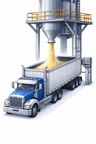 Icon: truck or container being loaded from a hopper