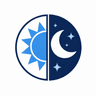 Icon: half sun, half moon representing light and dark themes