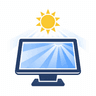 Icon: bright sun over a display panel