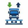 Icon: truck on scale with inbound and outbound arrows