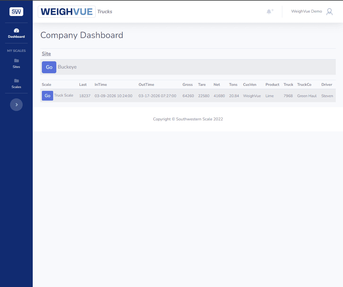 WeighVue Trucks main transaction list